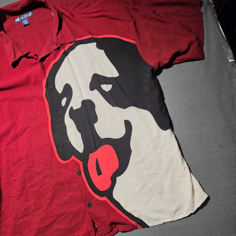 Big Dogs Mens 4X Red Rayon Graphic Button Front Shirt St Bernard Camp Collar